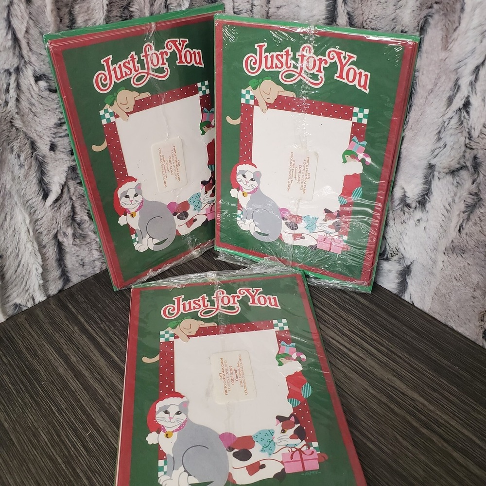 Vtg Christmas Photo Frame Greeting Cards 3- 4 Pks. "CATS" 1987 Current Cards USA